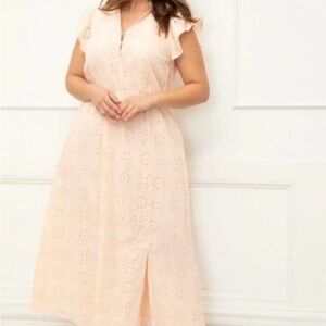 Easter Dress Eloquii Eyelet Midi Dress in Blush Pink 16 Cottage core Euro Summer